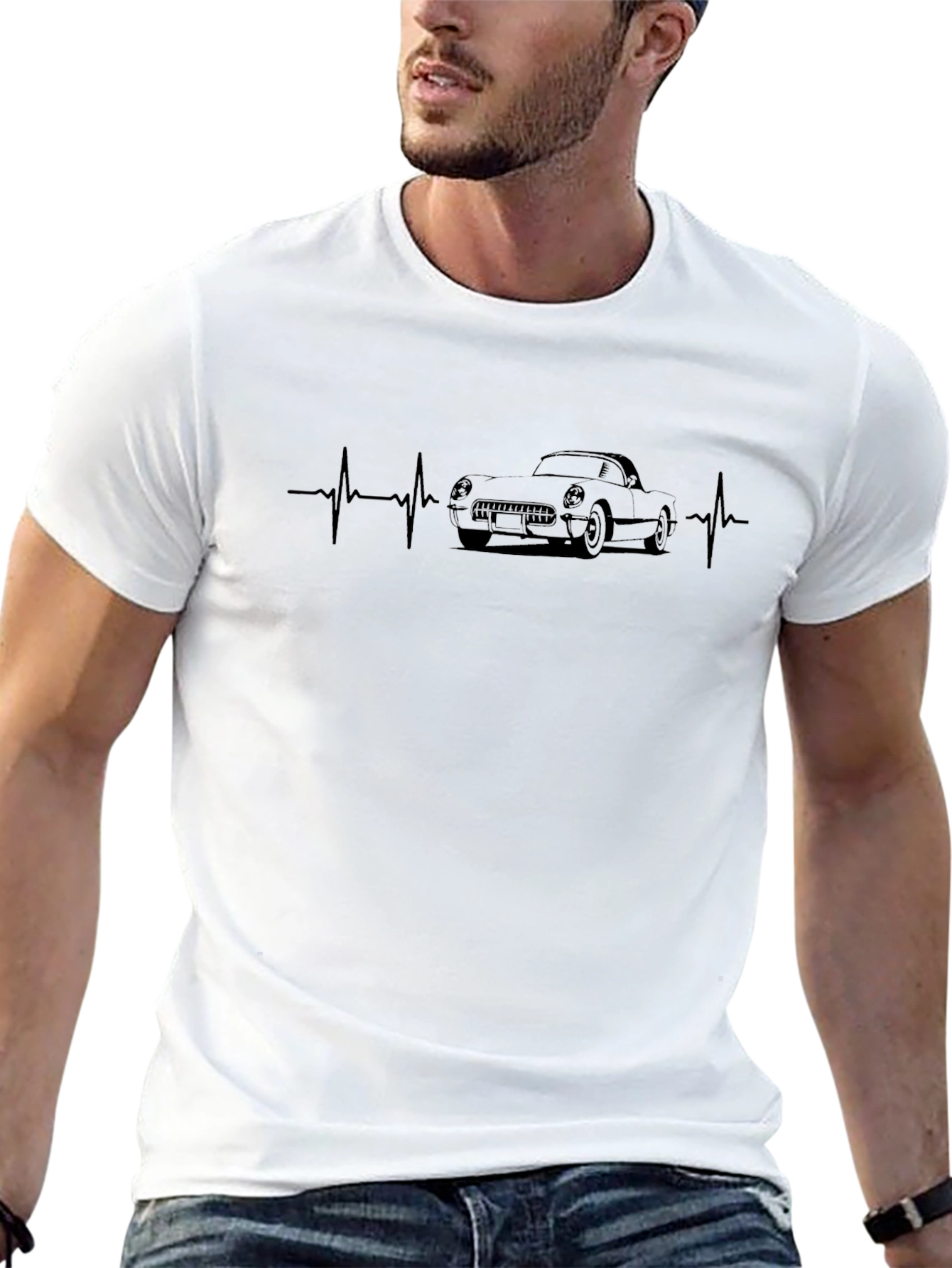 Classic Car Heartbeat Black T-Shirt