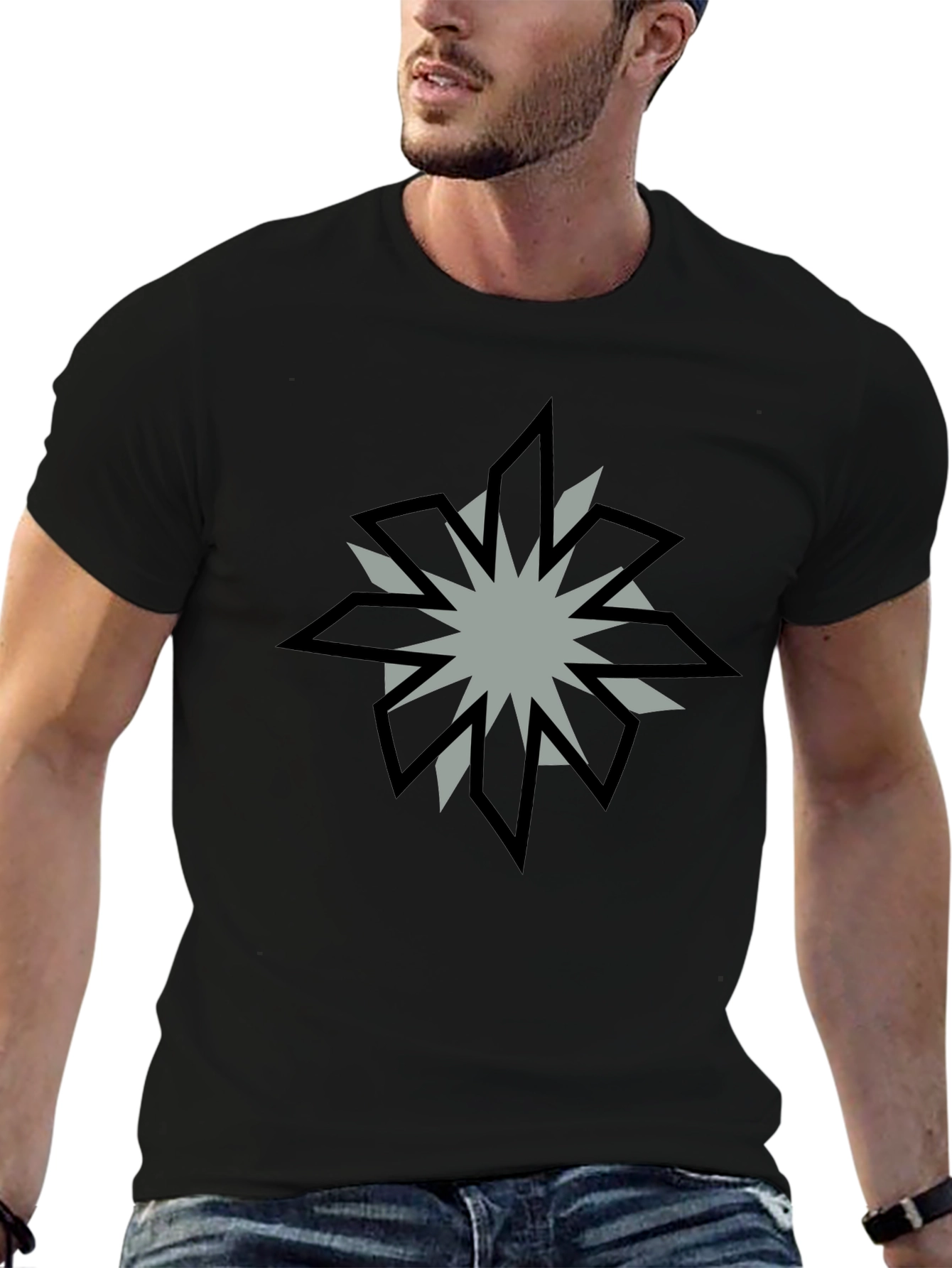 Geometric Starburst Graphic Black T-Shirt