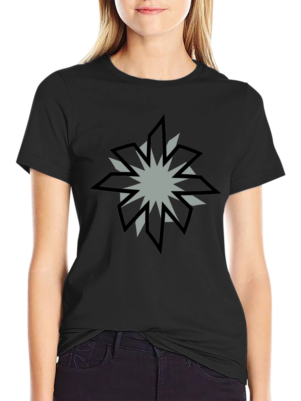 Geometric Starburst Graphic Black T-Shirt
