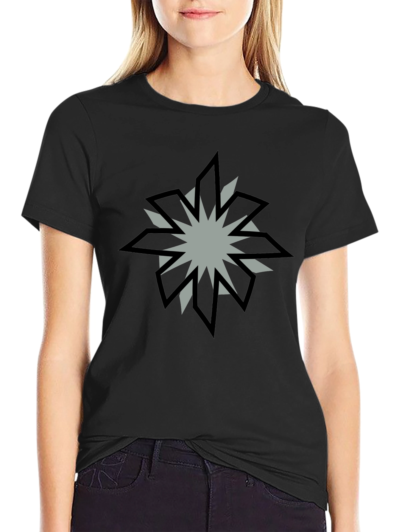 Geometric Starburst Graphic Black T-Shirt