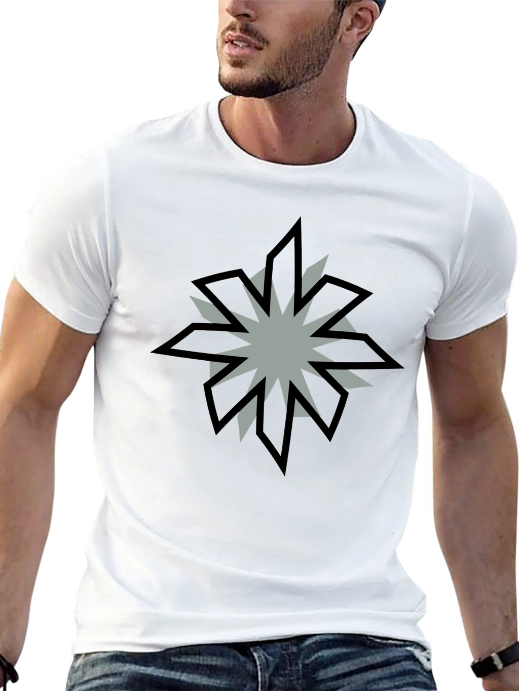 Geometric Starburst Graphic Black T-Shirt