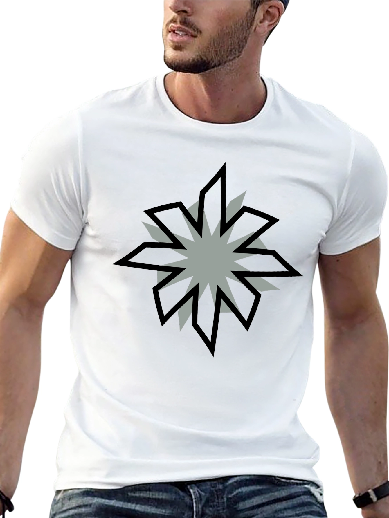 Geometric Starburst Graphic Black T-Shirt