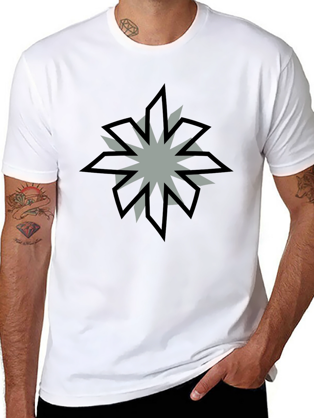 Geometric Starburst Graphic Black T-Shirt