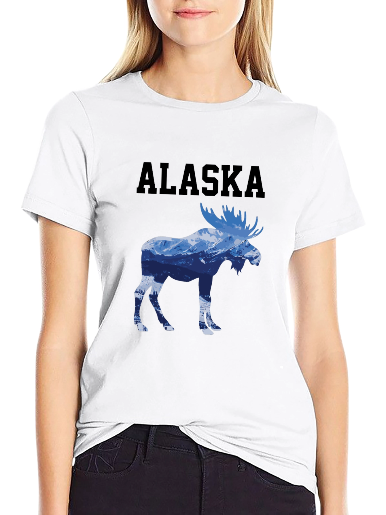 Alaska Moose Graphic Print T-Shirt