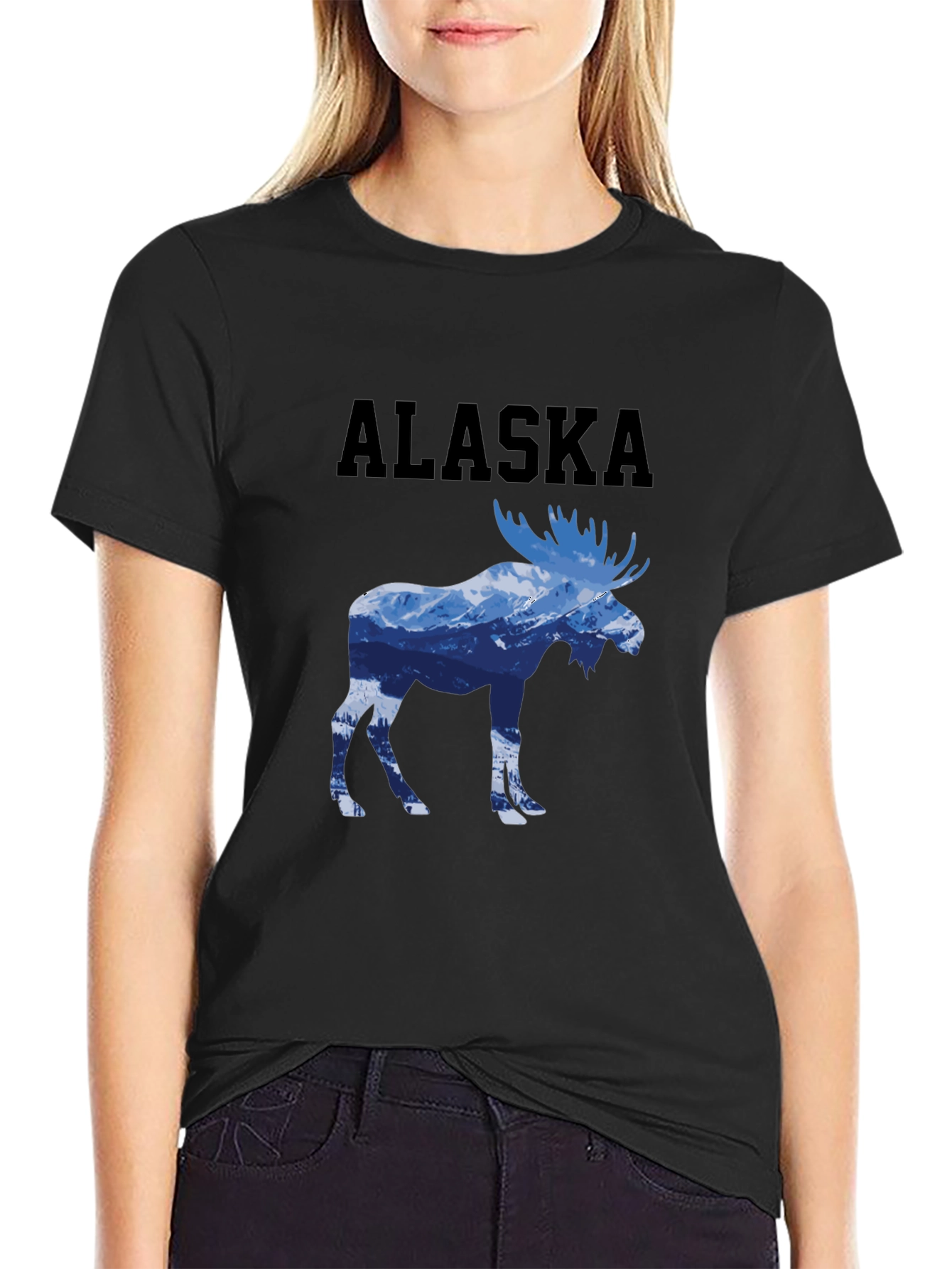 Alaska Moose Graphic Print T-Shirt