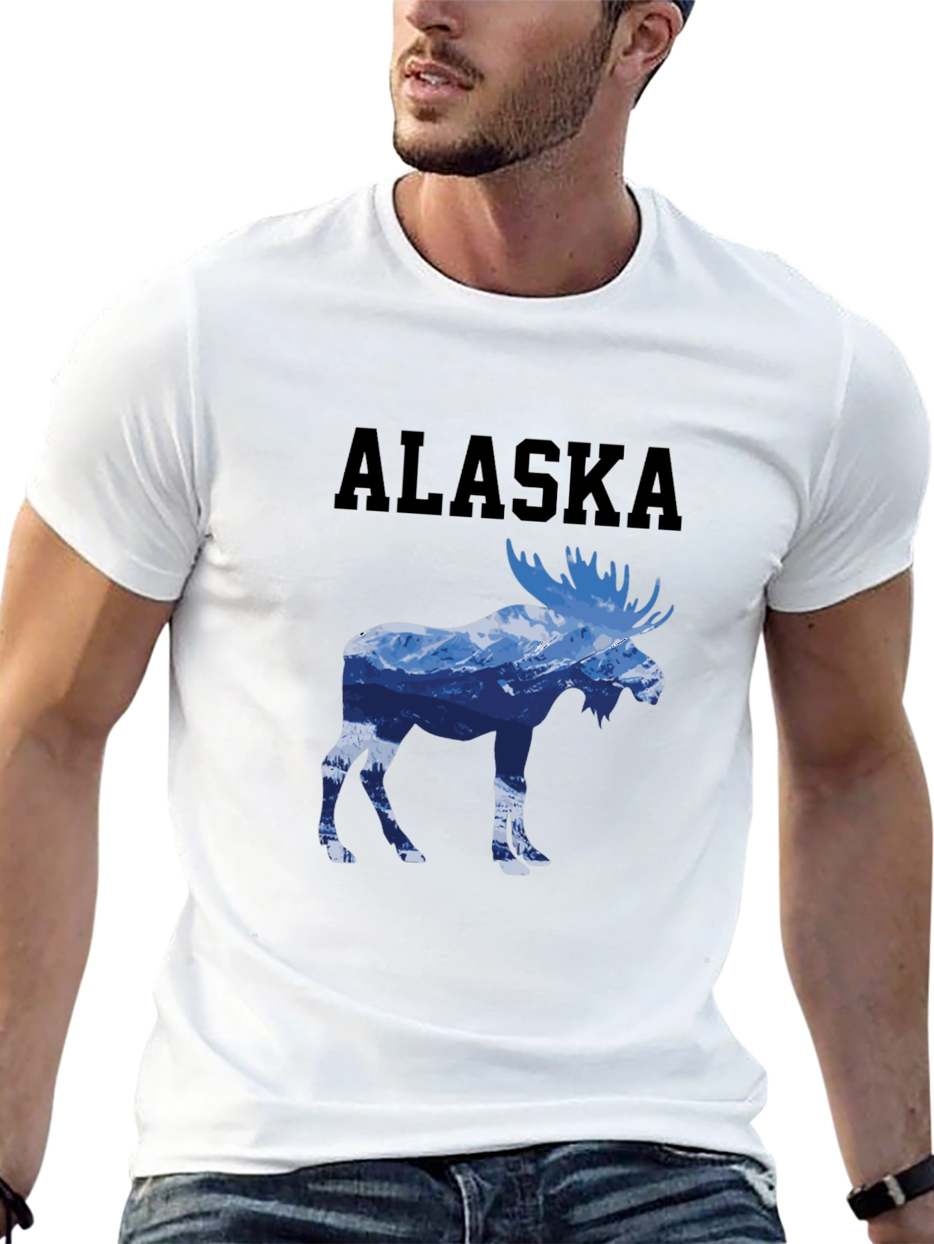 Alaska Moose Graphic Print T-Shirt