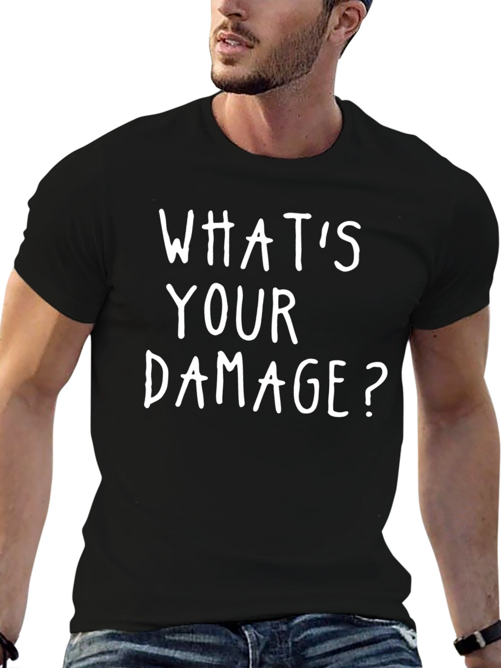 Whats Your Damage? Black Graphic T-Shirt