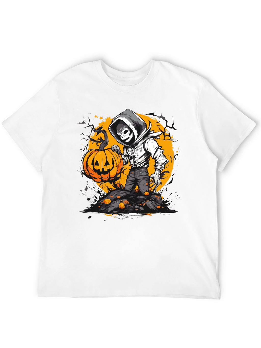 Halloween Pumpkin Skeleton Graphic Tee