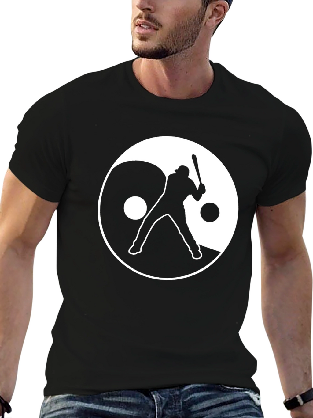 Yin Yang Baseball Graphic Tee - Black