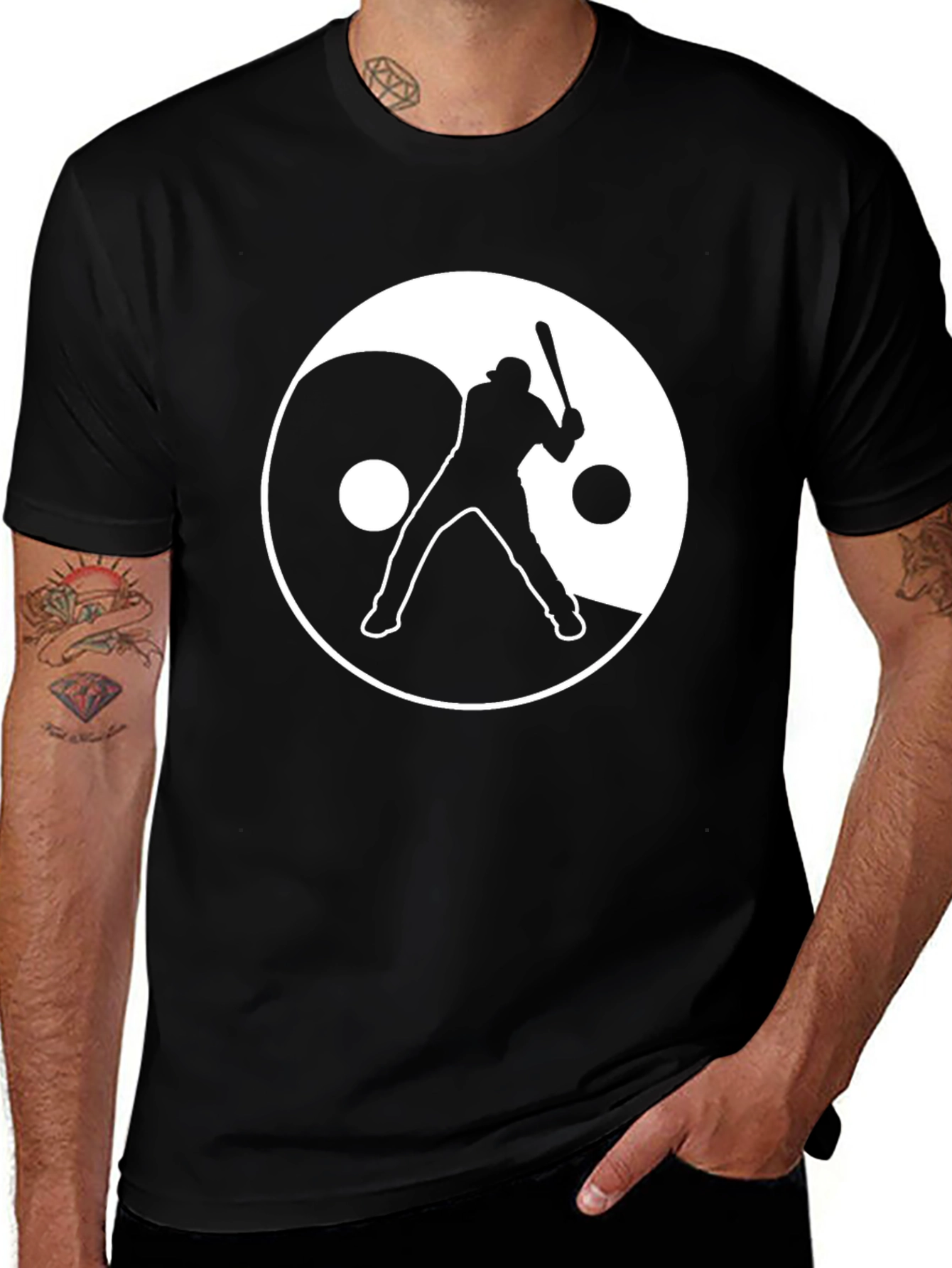 Yin Yang Baseball Graphic Tee - Black