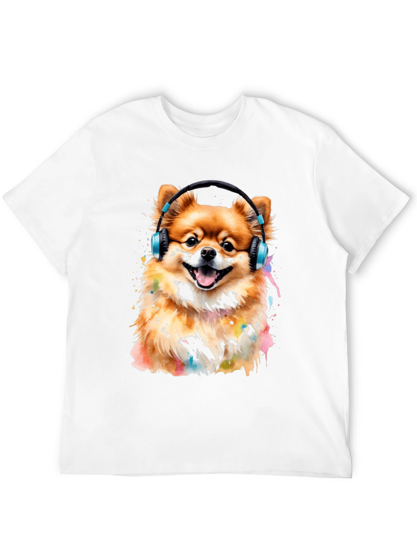 Dog with Headphones Graphic Tee - Black