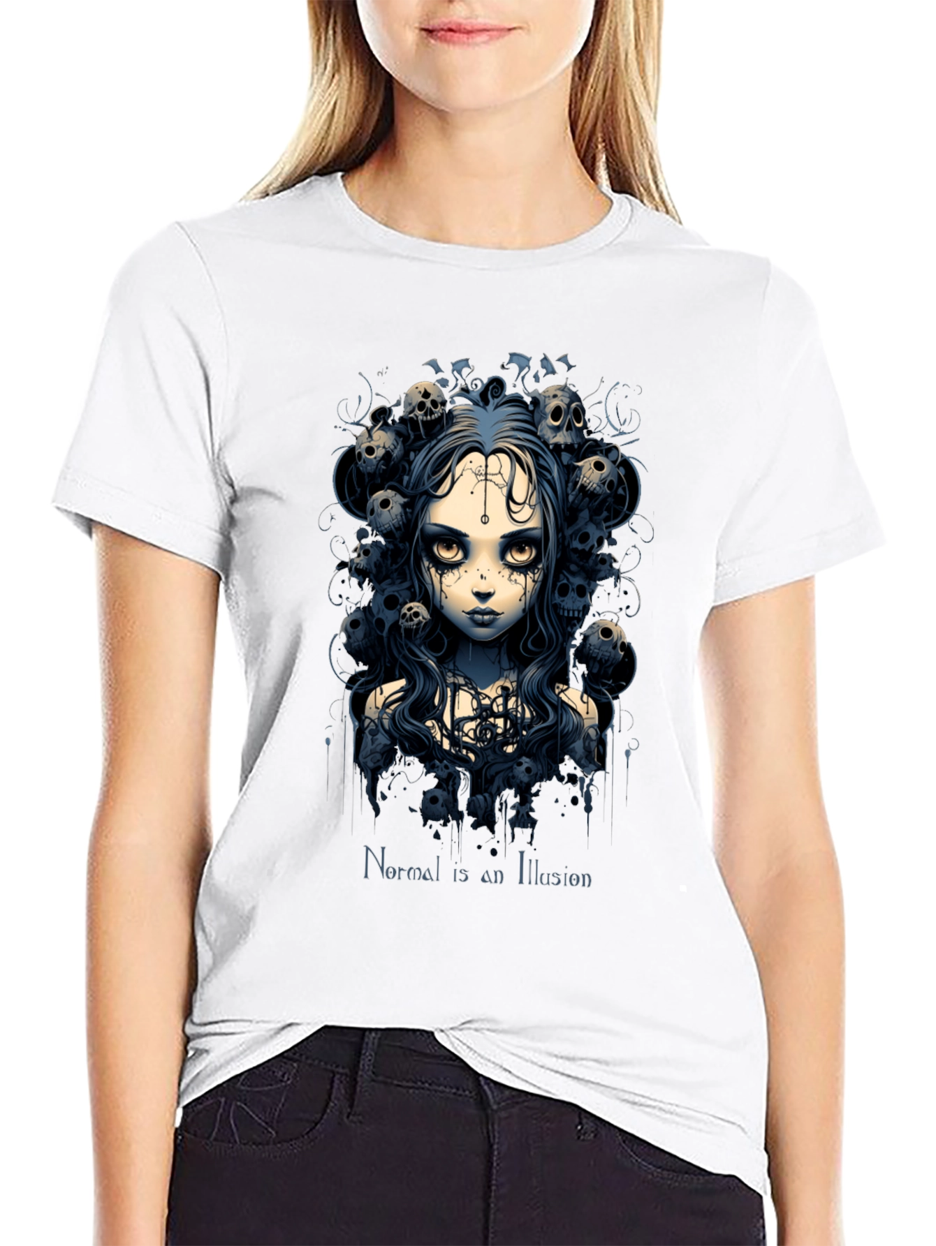Gothic Skull Girl T-Shirt - Normal is an Illusion