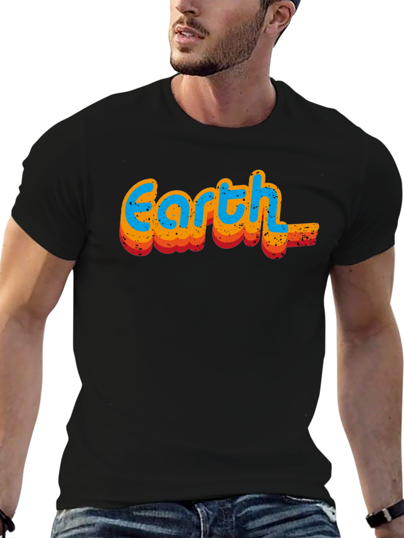 Retro Earth Graphic Black T-Shirt