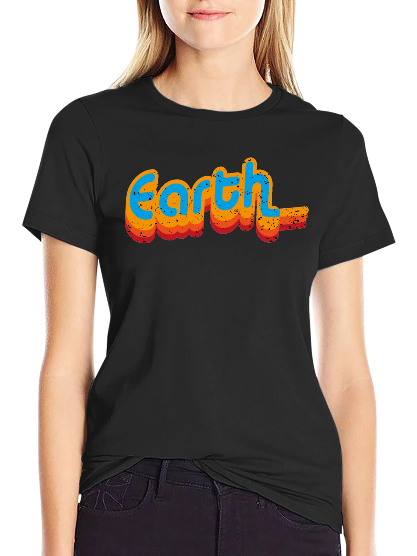 Retro Earth Graphic Black T-Shirt