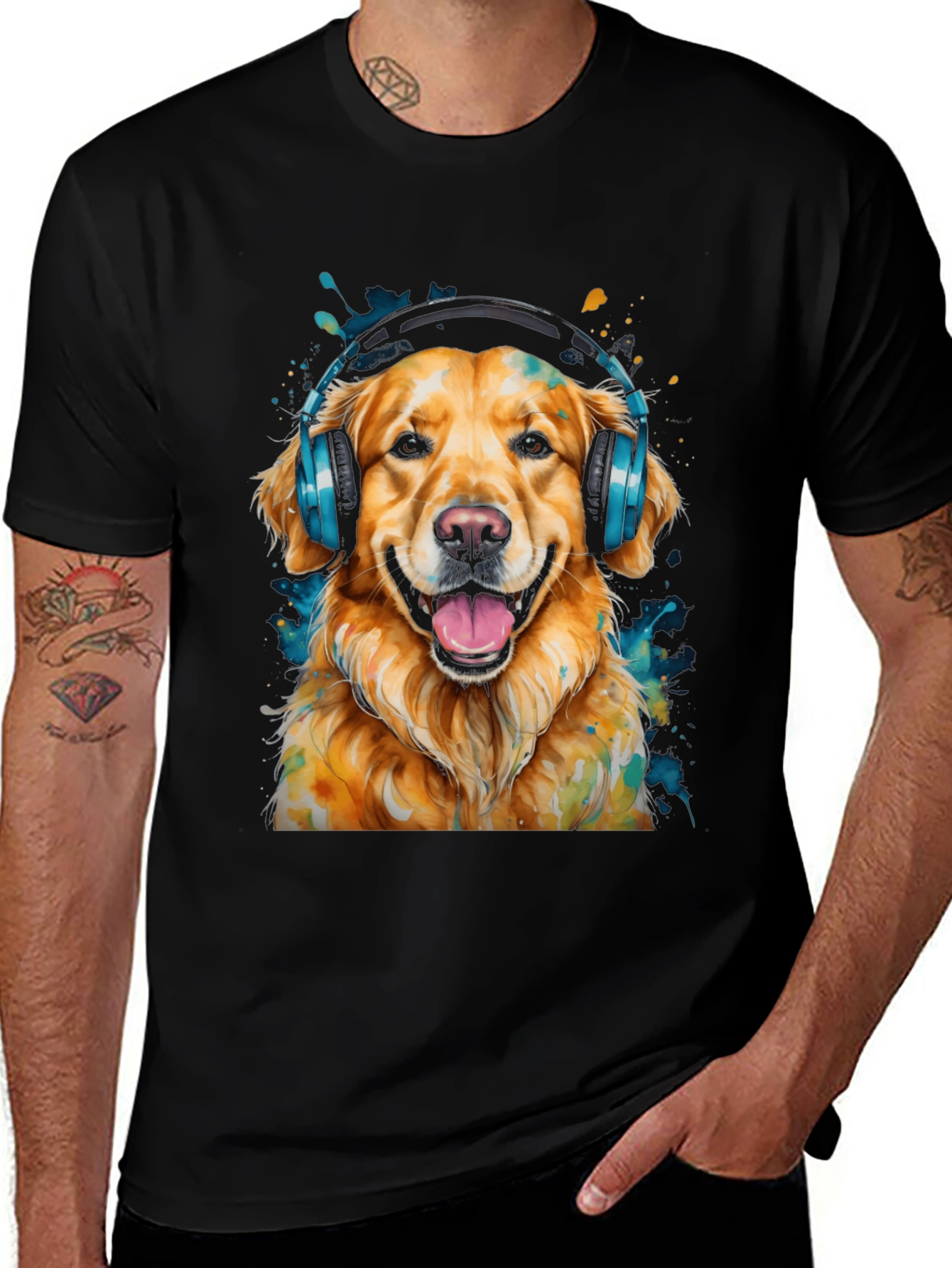 Dog with Headphones Graphic T-Shirt