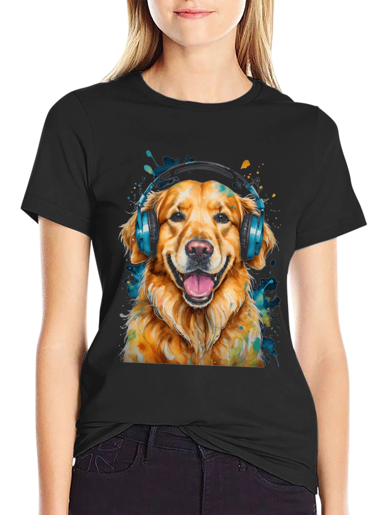 Dog with Headphones Graphic T-Shirt