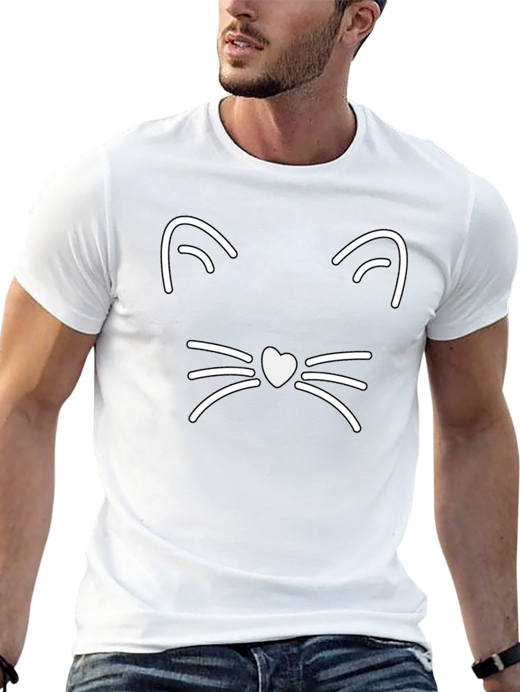 Cool Cat Face Graphic Tee - Black
