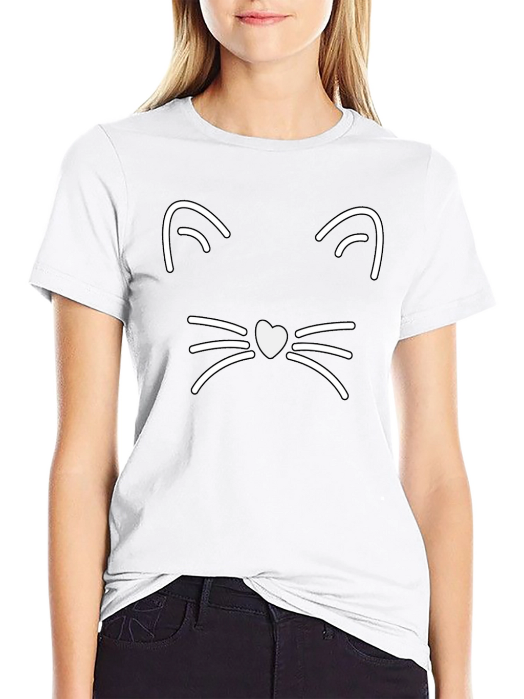 Cool Cat Face Graphic Tee - Black