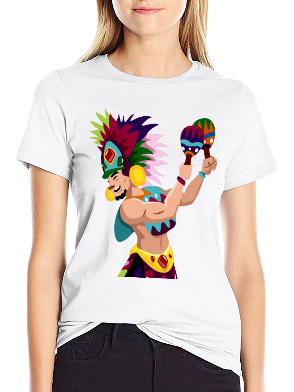 Aztec Warrior Graphic T-Shirt - Vibrant Design