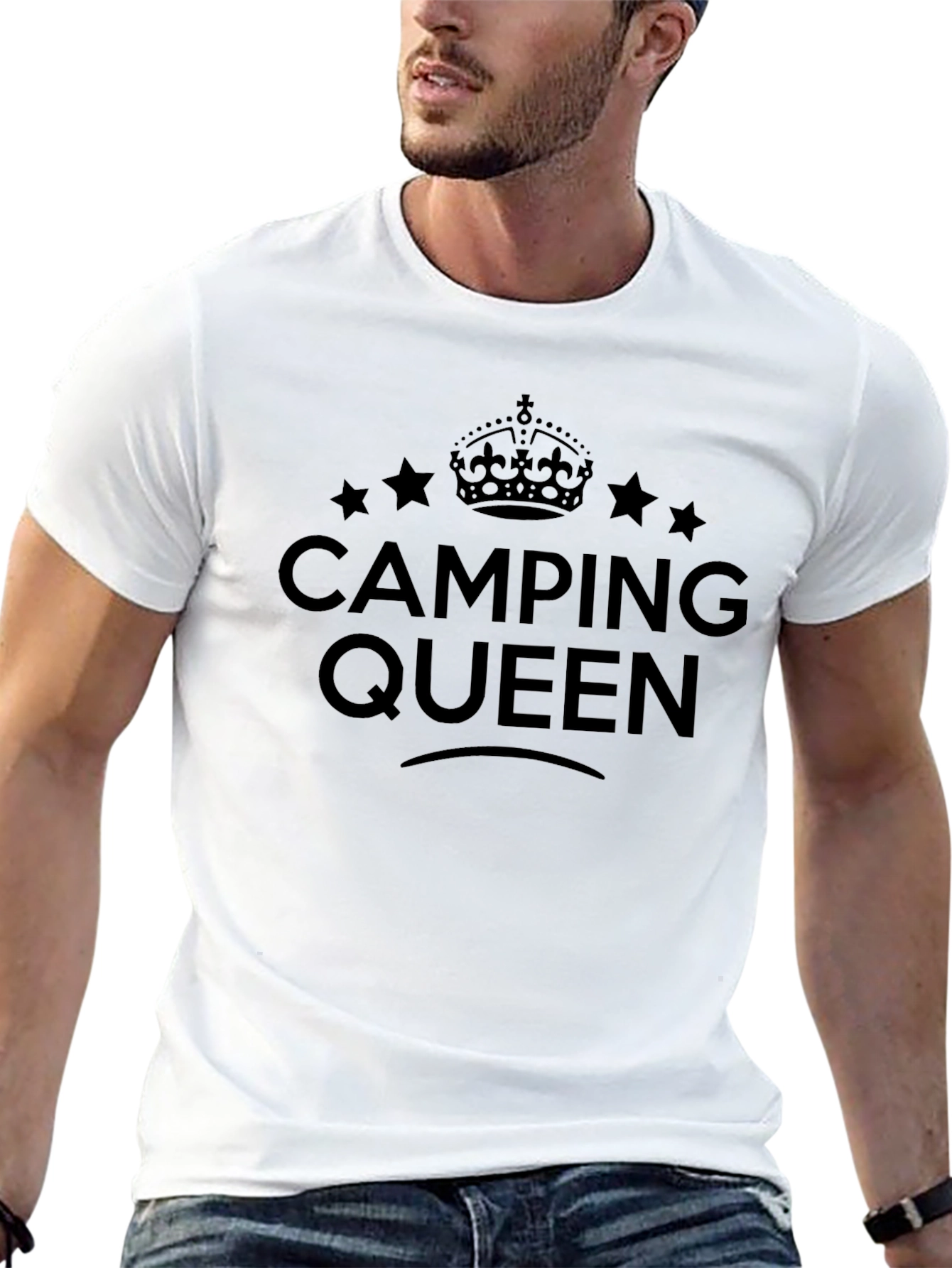 Camping Queen Graphic Tee - Black Crew Neck T-Shirt