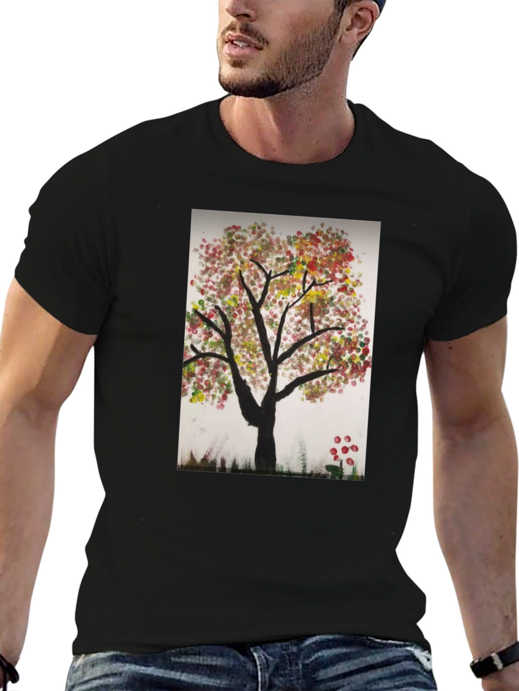 Artistic Autumn Tree Black T-Shirt