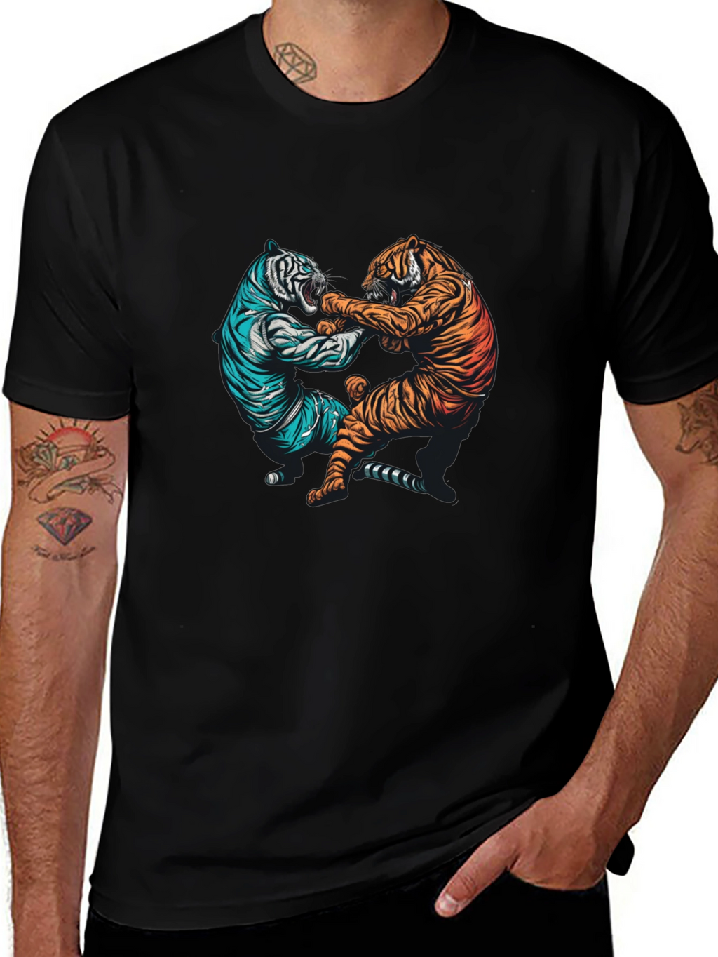 Tiger Fight Graphic Tee - Mens Black T-Shirt