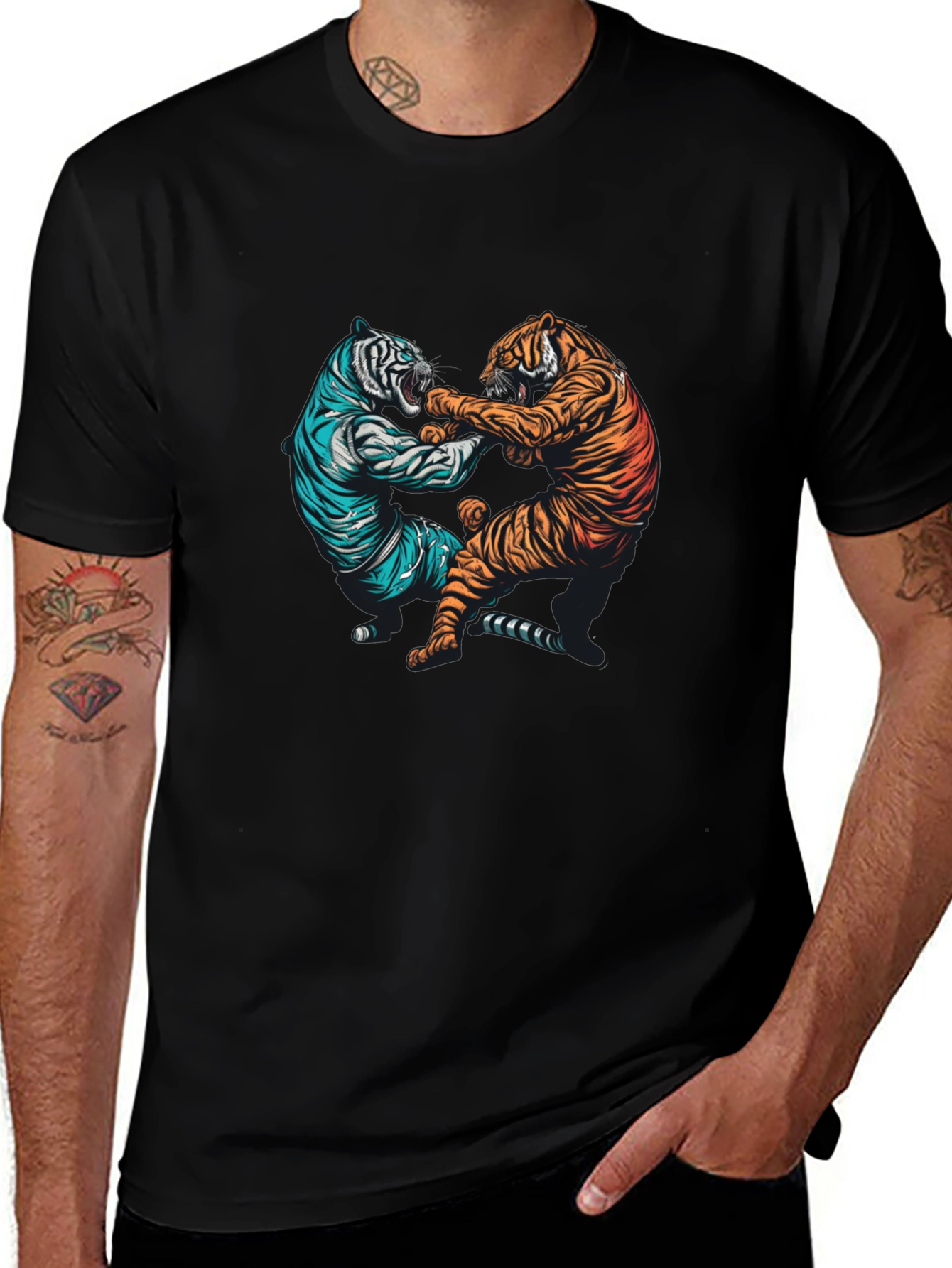 Tiger Fight Graphic Tee - Mens Black T-Shirt