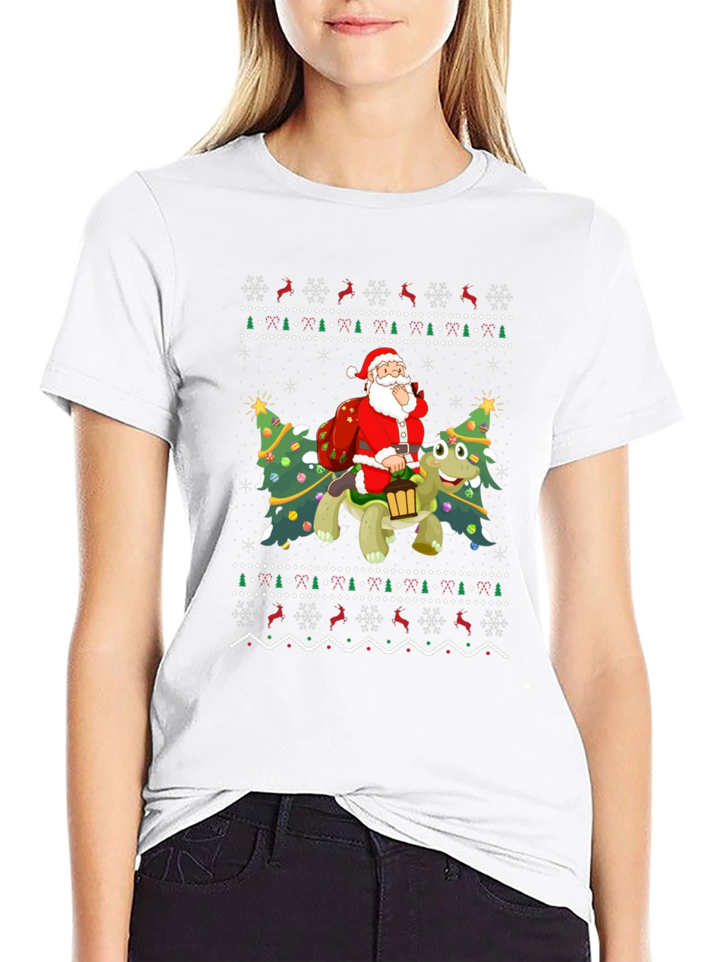 Festive Santa Turtle Ugly Christmas T-Shirt
