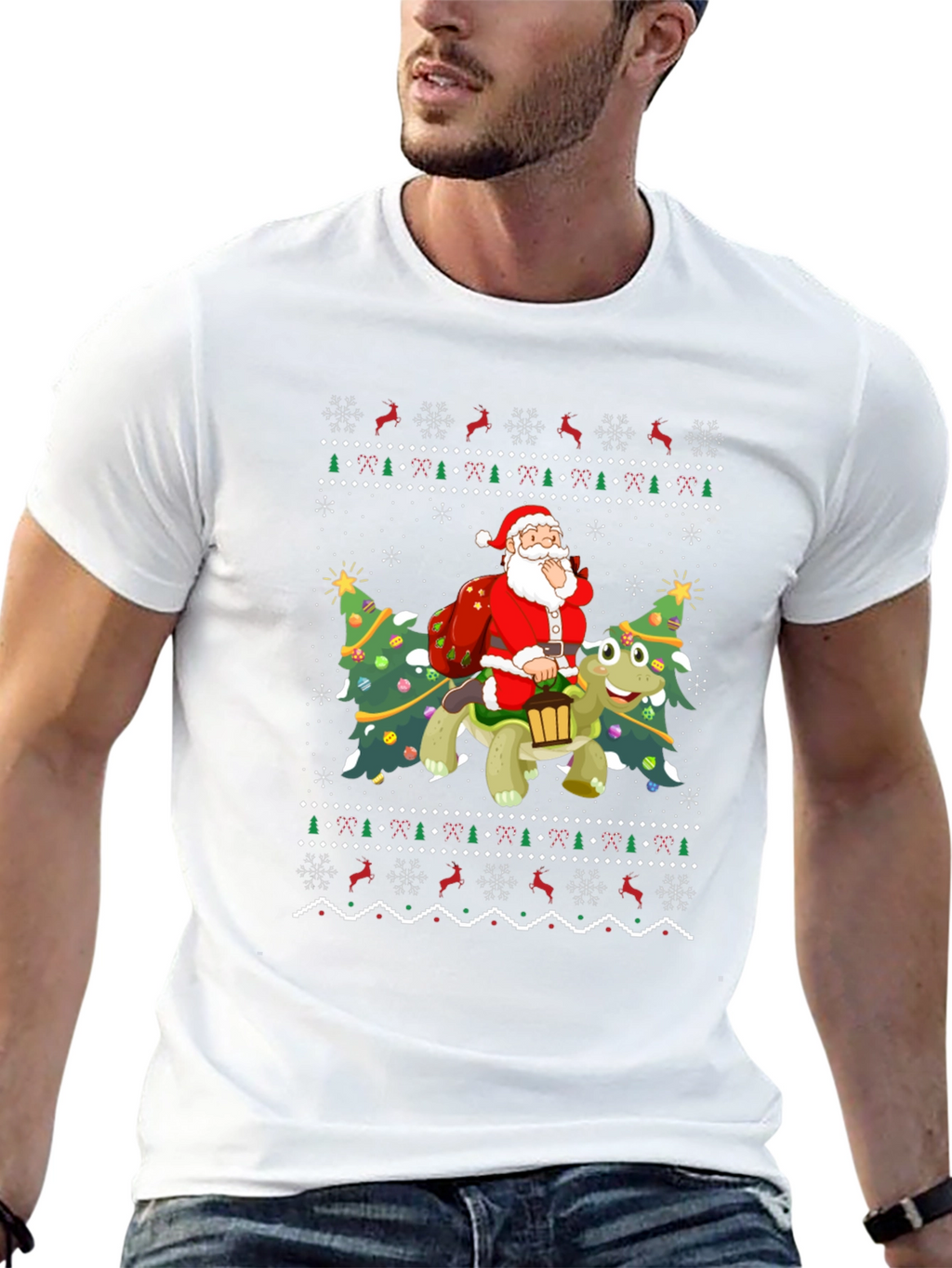Festive Santa Turtle Ugly Christmas T-Shirt