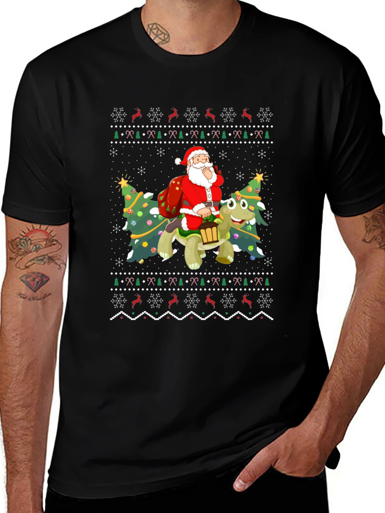 Festive Santa Turtle Ugly Christmas T-Shirt