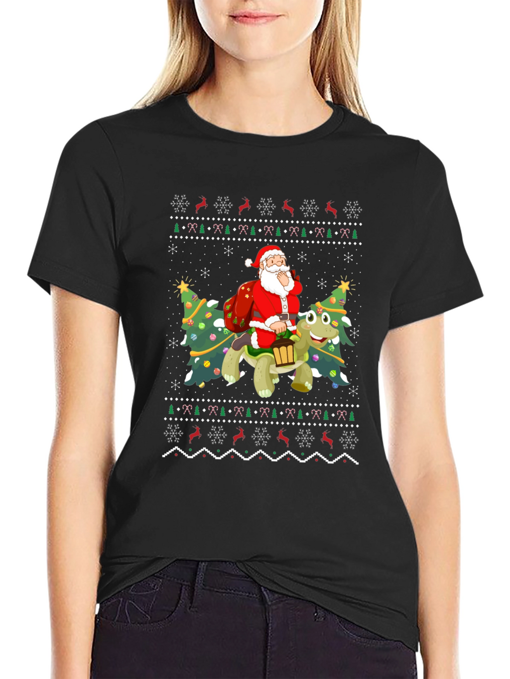 Festive Santa Turtle Ugly Christmas T-Shirt