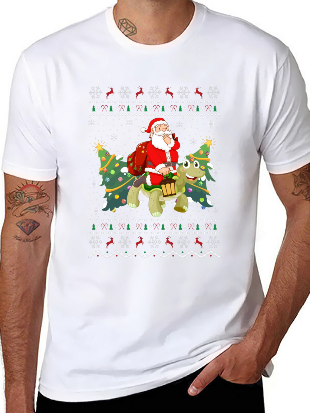 Festive Santa Turtle Ugly Christmas T-Shirt