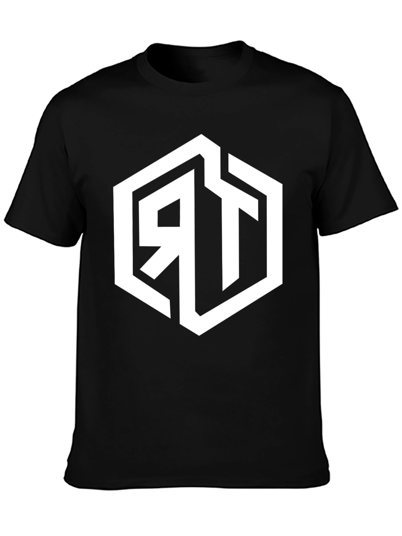 Mens Black Graphic Tee with Geometric RT Logo