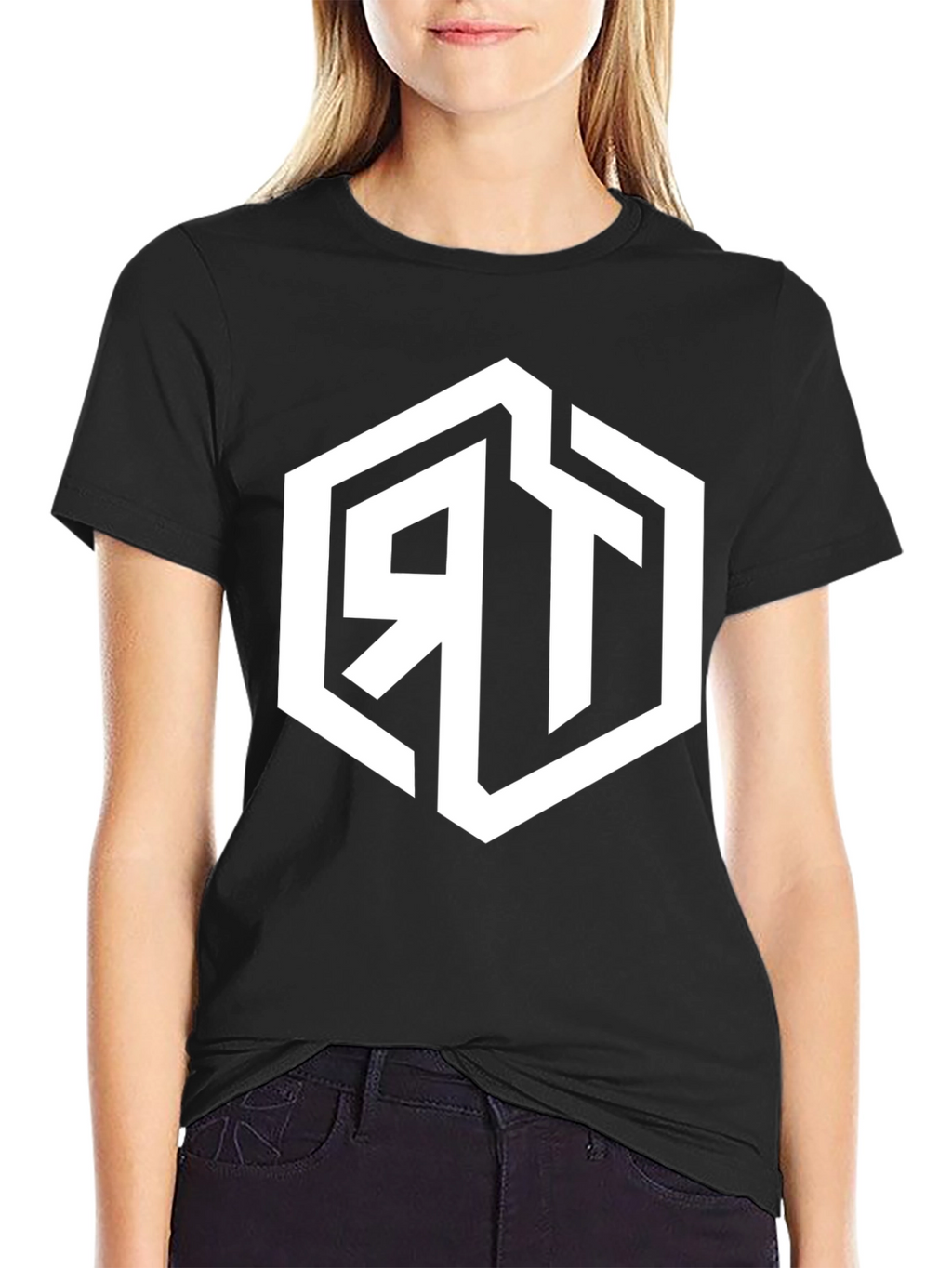 Mens Black Graphic Tee with Geometric RT Logo