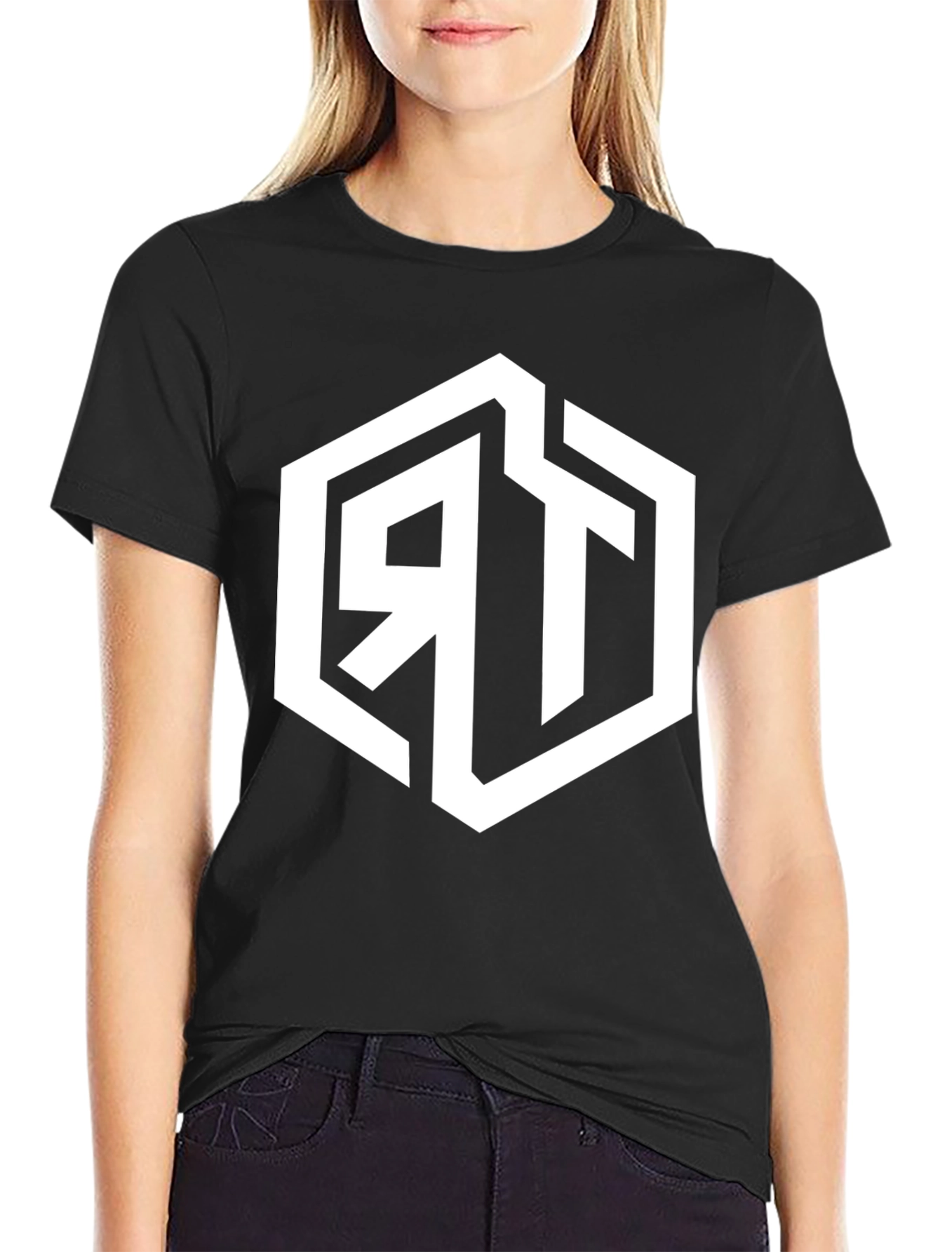 Mens Black Graphic Tee with Geometric RT Logo