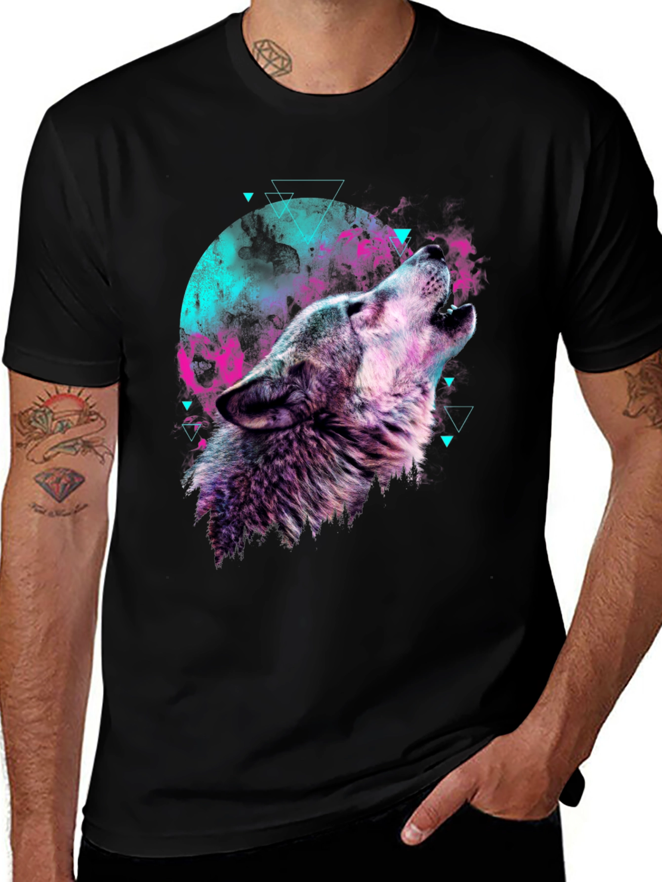Wolf Howl Graphic T-Shirt - Mens Black Tee