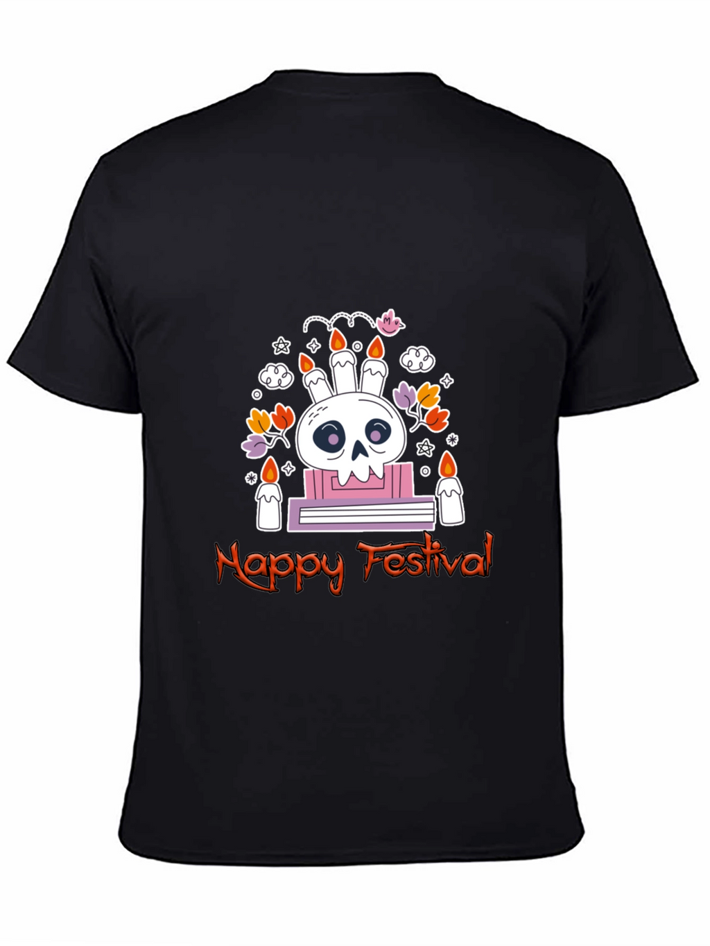 Happy Festival Skull Graphic Tee - Black Cotton