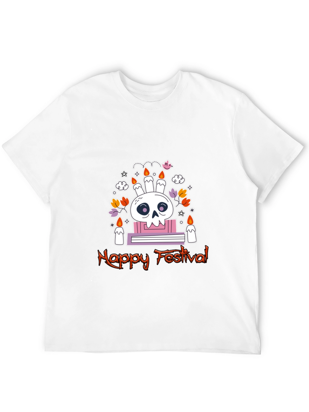 Happy Festival Skull Graphic Tee - Black Cotton