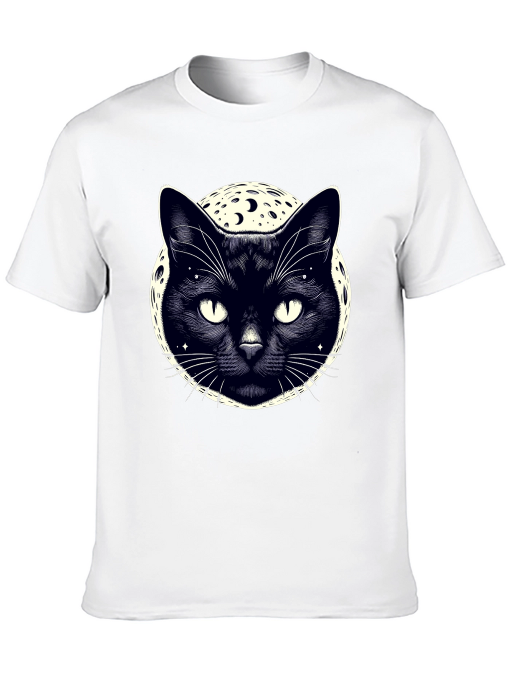Mystic Cat Moon Graphic Tee - Black Cotton T-Shirt