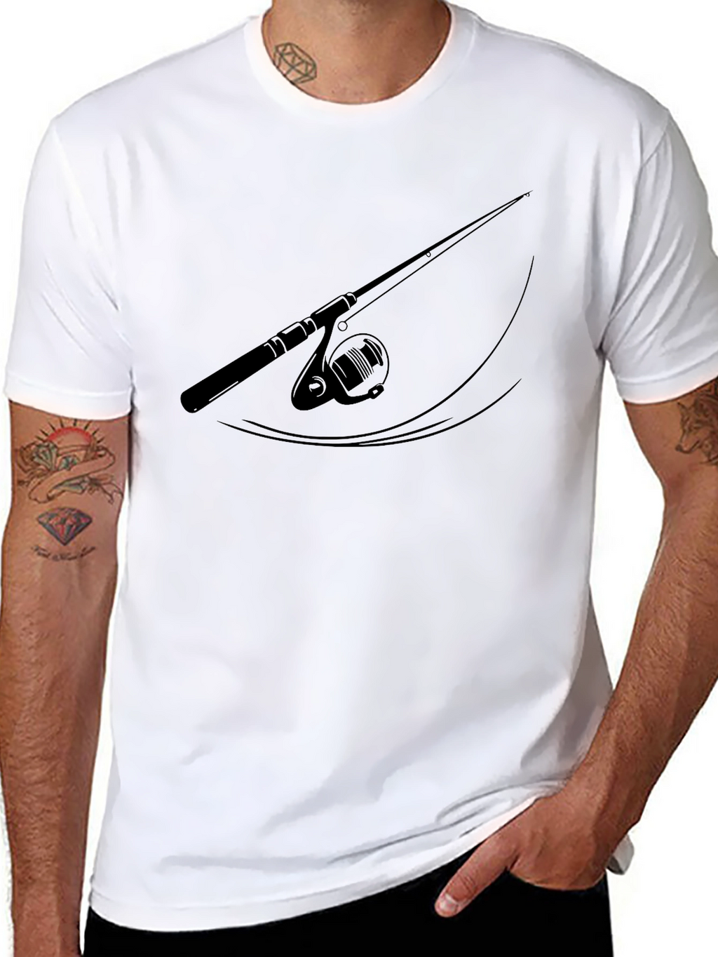 Fishing Rod Graphic Black T-Shirt