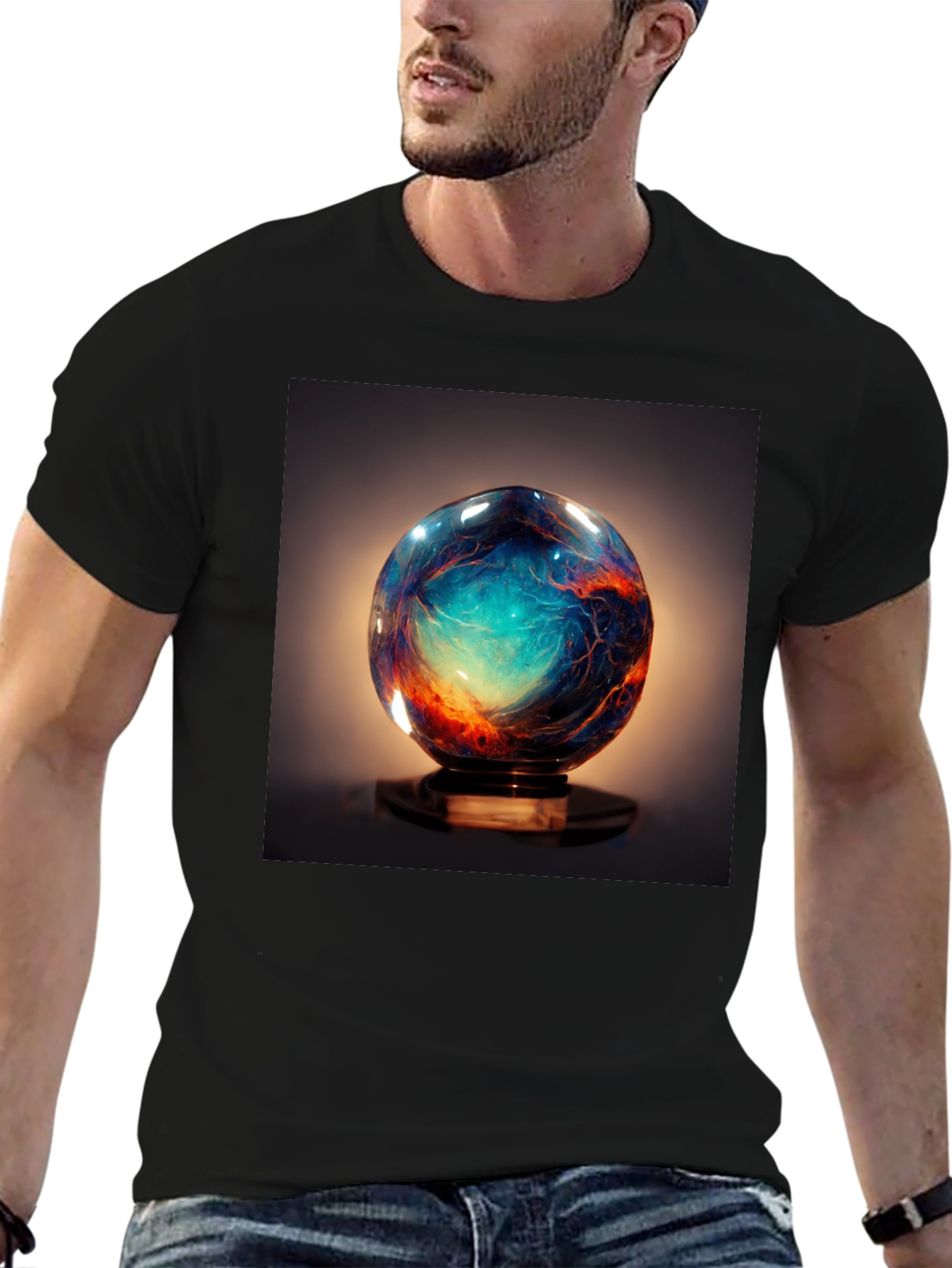 Galaxy Sphere Graphic Tee - Black Cotton T-Shirt