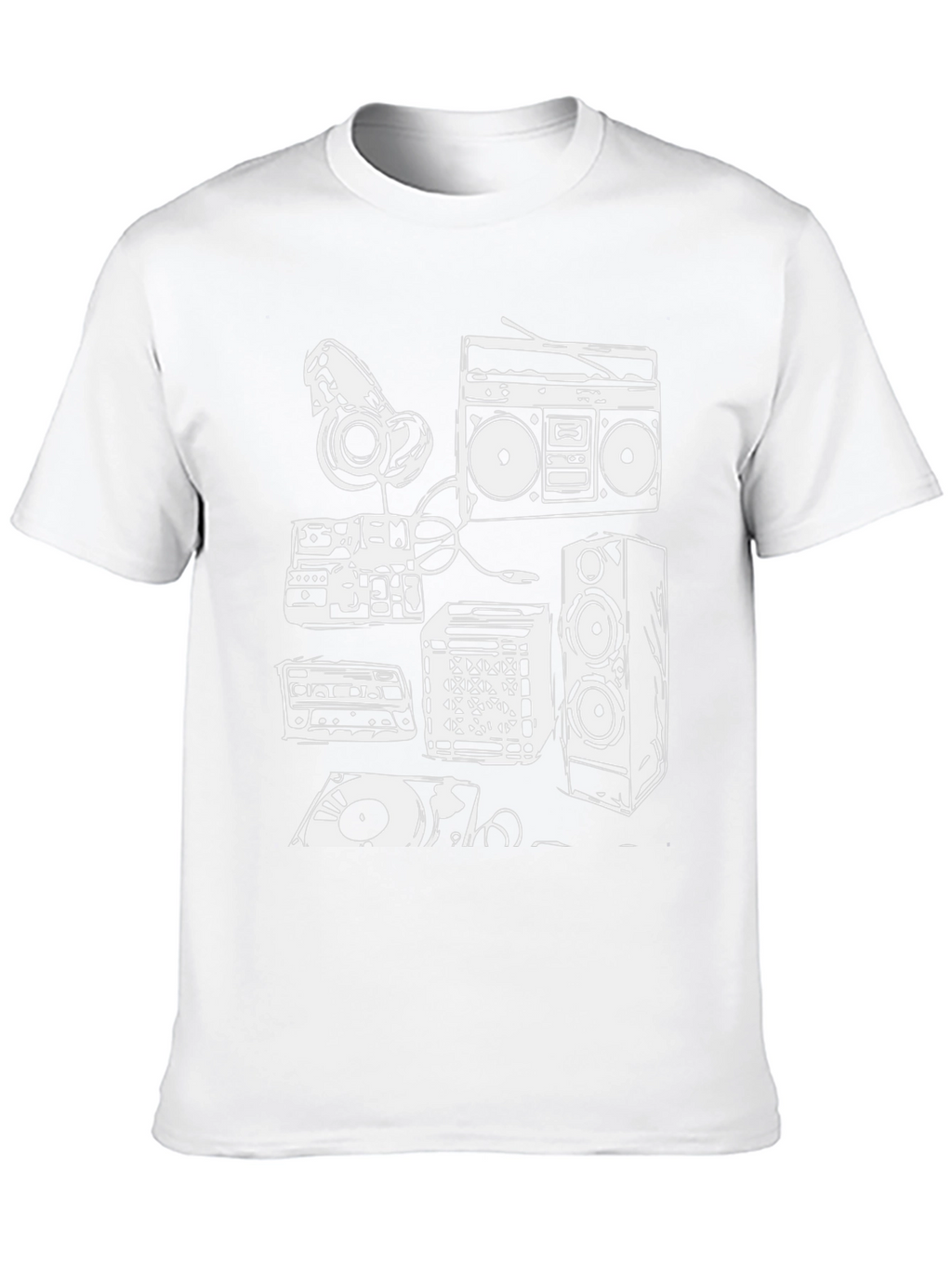 Retro Music Graphic Tee - Boombox & Vinyl Design