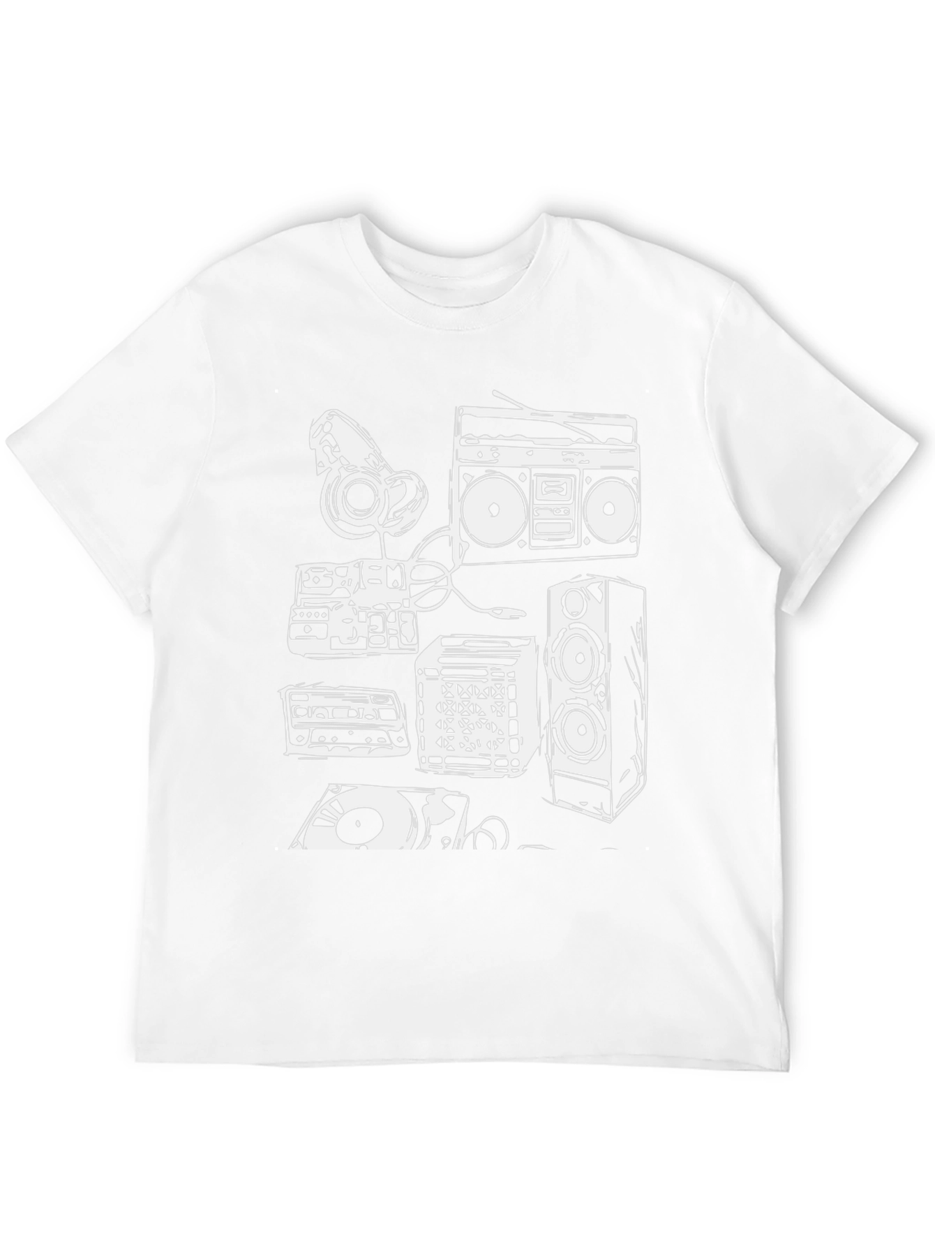 Retro Music Graphic Tee - Boombox & Vinyl Design
