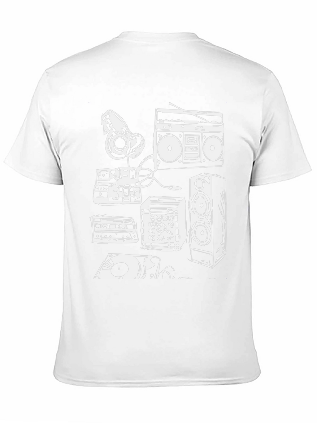 Retro Music Graphic Tee - Boombox & Vinyl Design