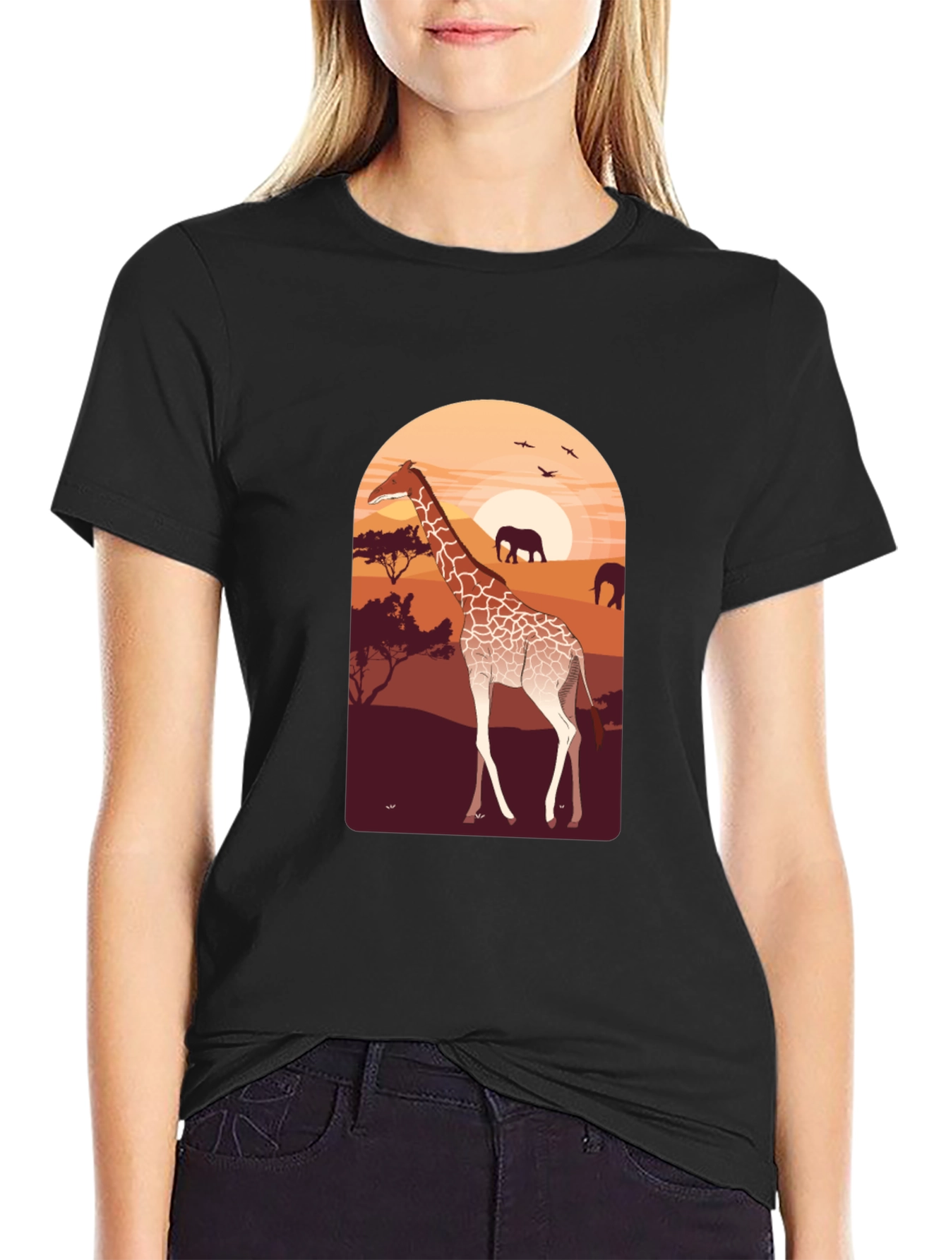Safari Giraffe Graphic Tee - Unisex Black T-Shirt