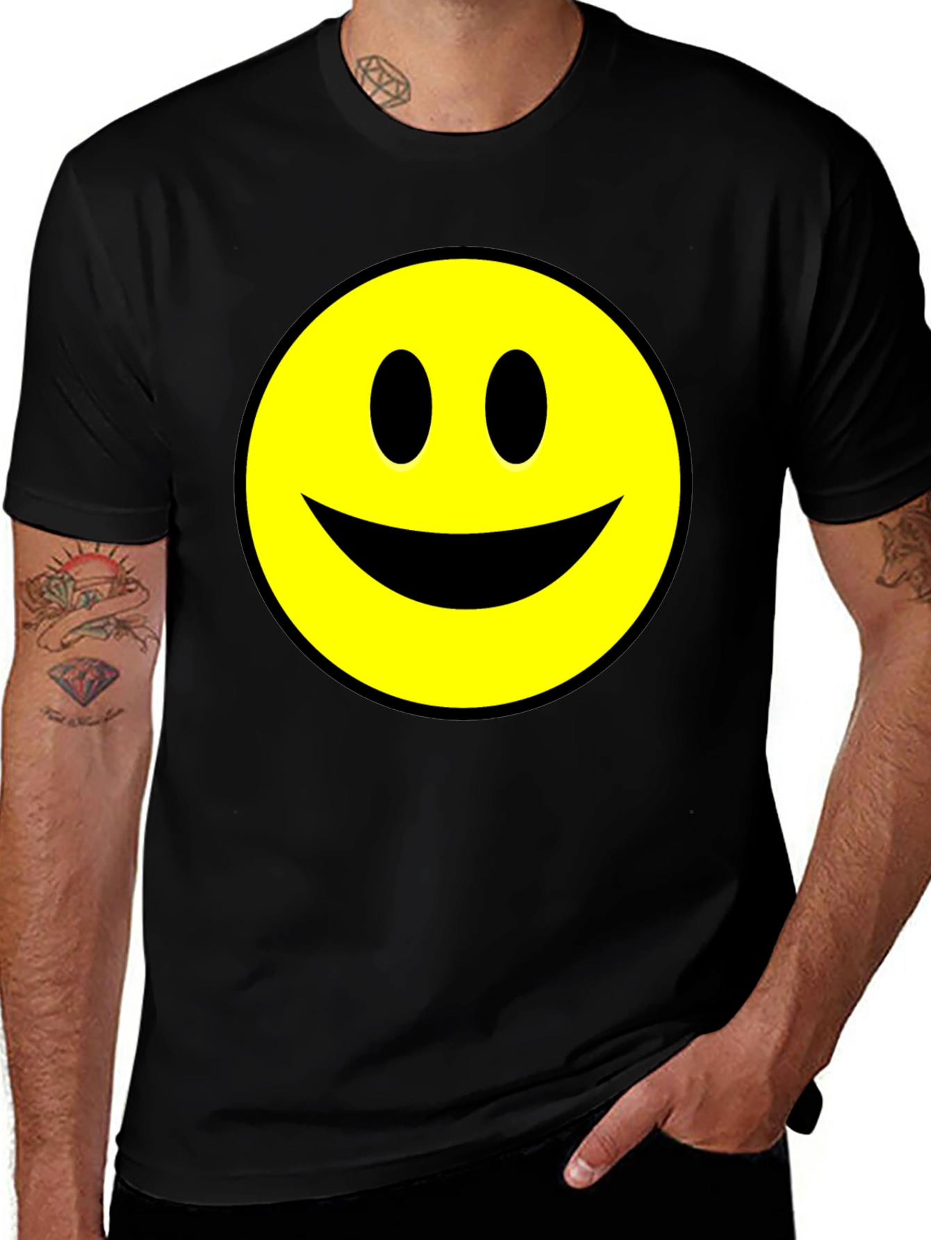 Smiley Face Graphic Tee - Black Cotton T-Shirt