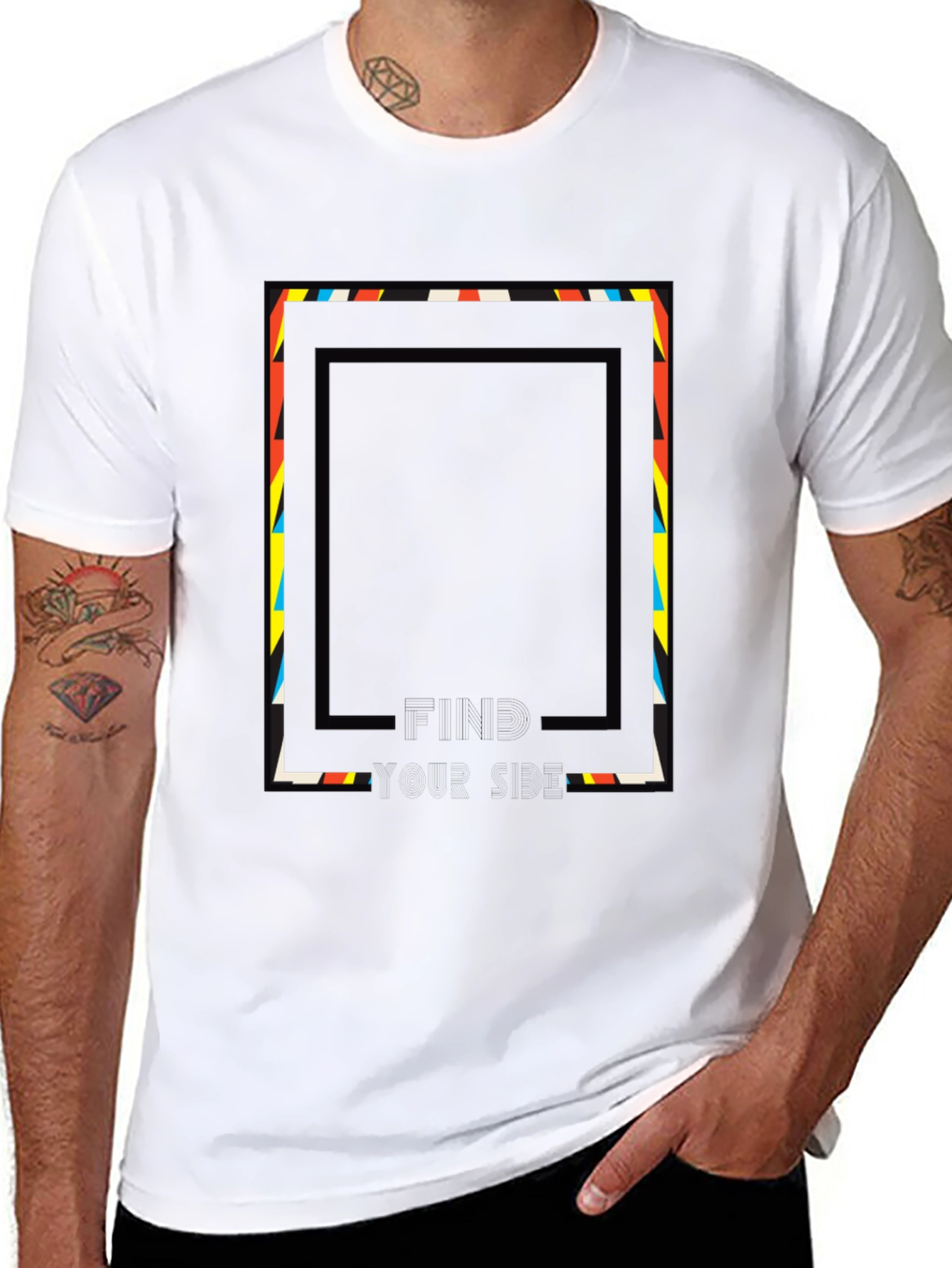 Abstract Geometric Graphic Print Tee - Black