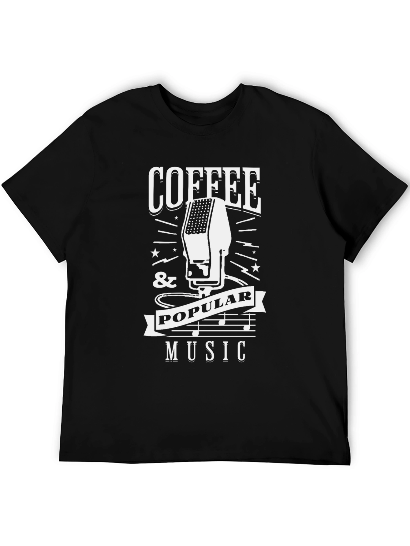 Coffee & Popular Music Graphic Tee - Black Cotton Blend