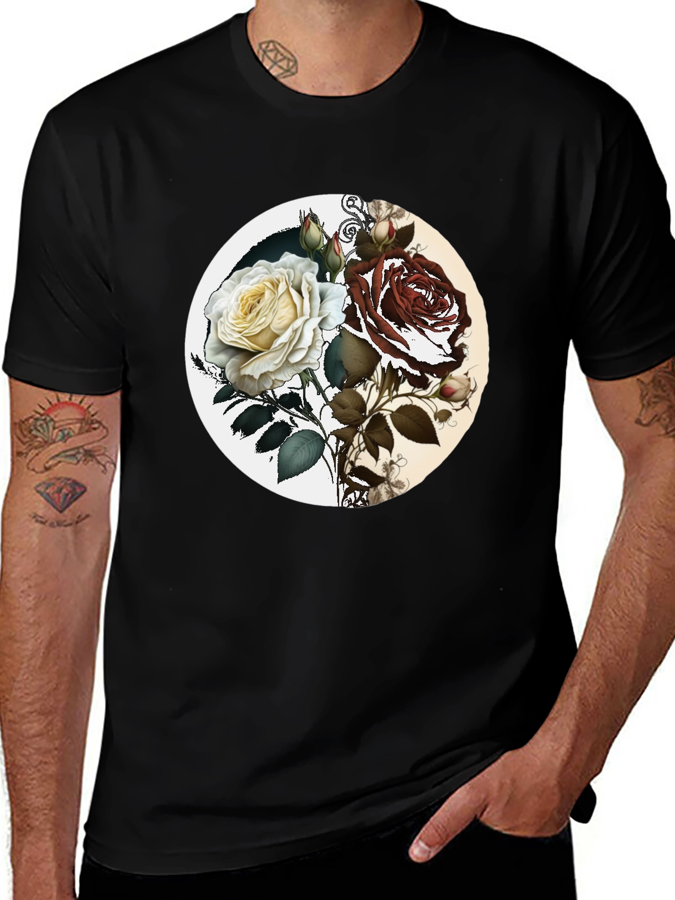 Yin Yang Rose Graphic Tee - Unisex