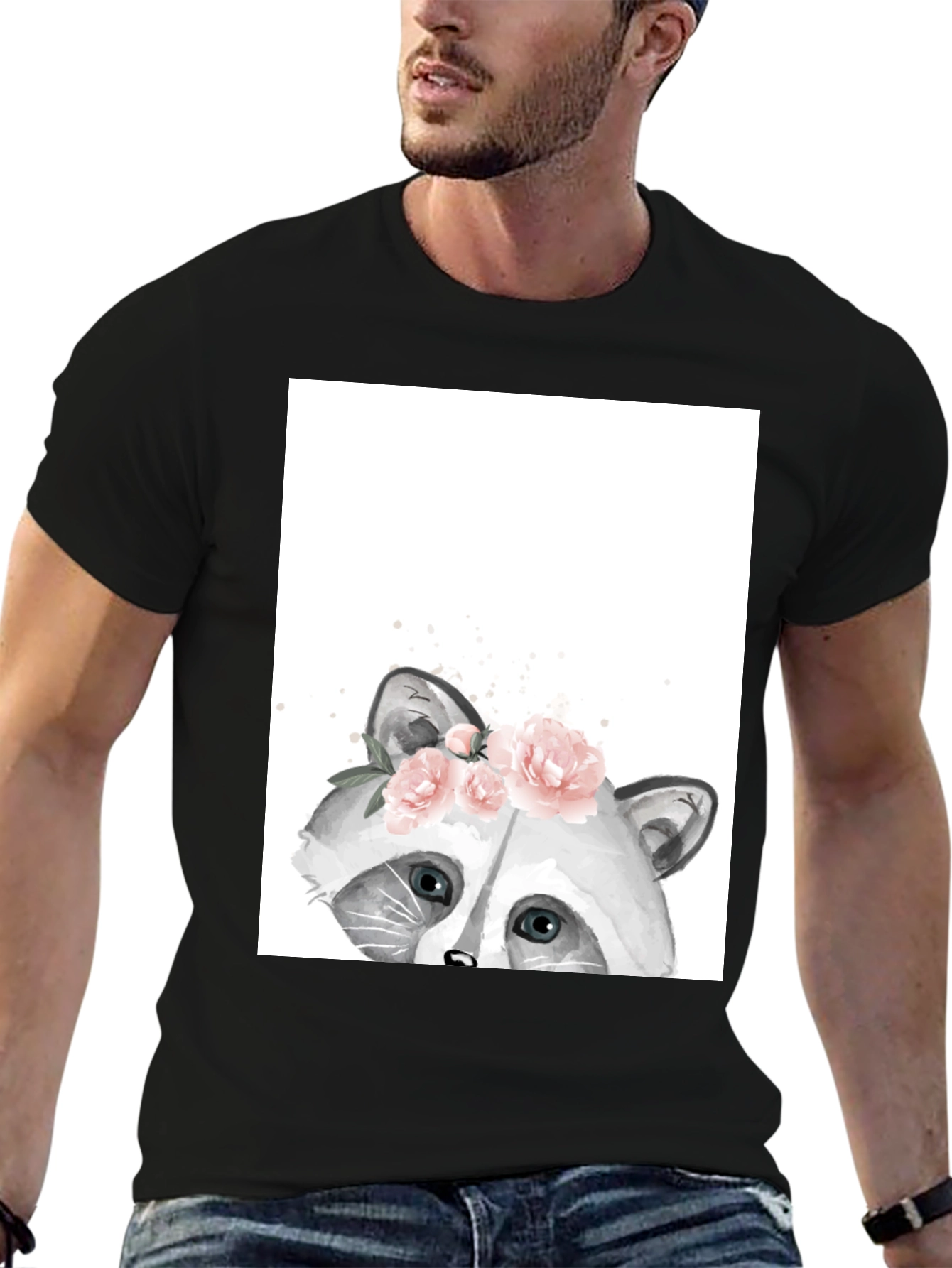Raccoon Floral T-Shirt - Cute Animal Graphic Tee